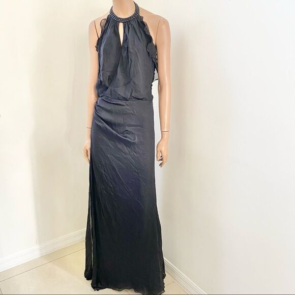 Carmen Marc Valvo Collection Black  Silk Maxi Gown 4 - Picture 3 of 11